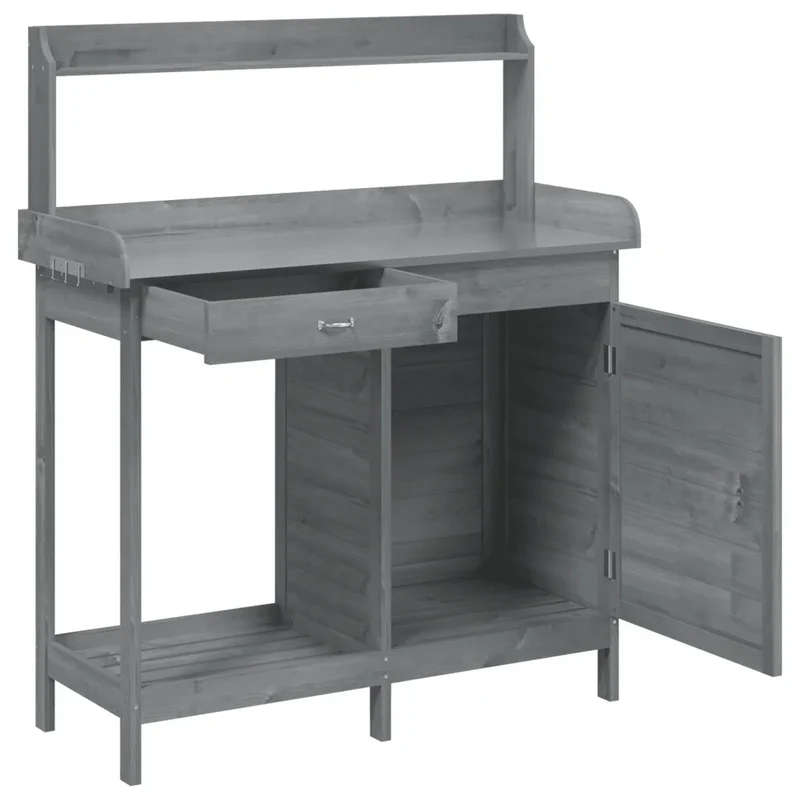 Table de rempotage avec armoire jardin 110,5 x 45 x 124,5 cm design moderne et fonctionnel en bois massif gris 02_0046206