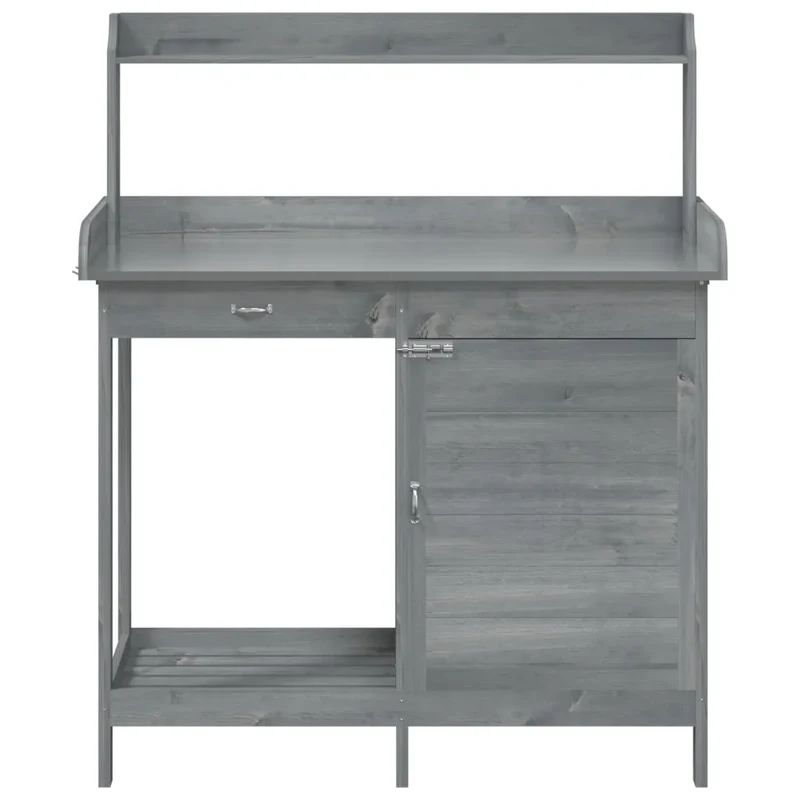 Table de rempotage avec armoire jardin 110,5 x 45 x 124,5 cm design moderne et fonctionnel en bois massif gris 02_0046206