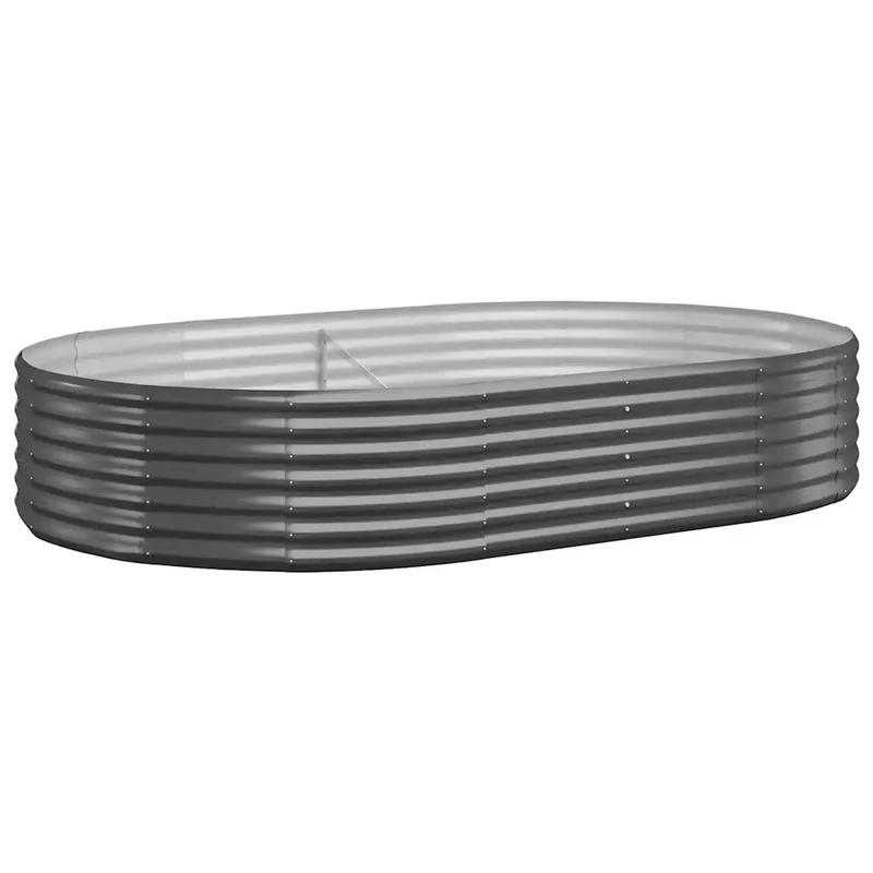 Lit surélevé de jardin ovale 214 x 140 x 36 cm robuste anti-corrosion pratique contemporain en acier galvanisé anthracite 02_0046584