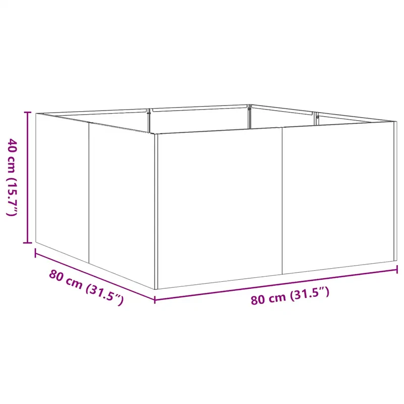 Jardinière carrée ouverte design moderne pour jardin balcon 80 x 80 x 40 cm en acier laminé à froid anthracite 02_0051525