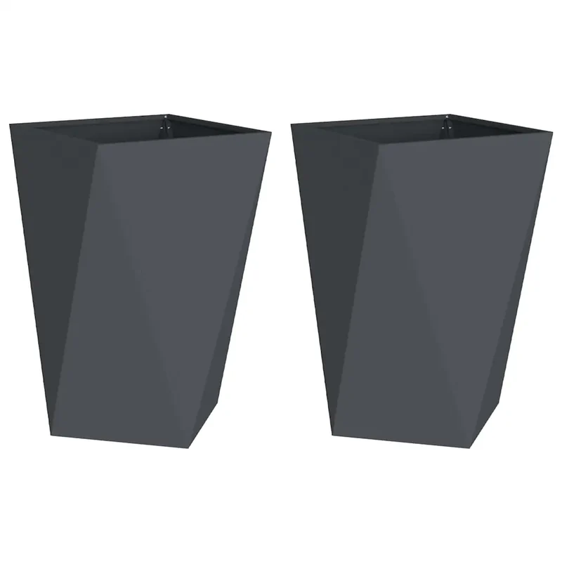Lot de 2 jardinières modernes 50 x 50 x 75 cm design extérieur pratique en acier anthracite 02_0053039