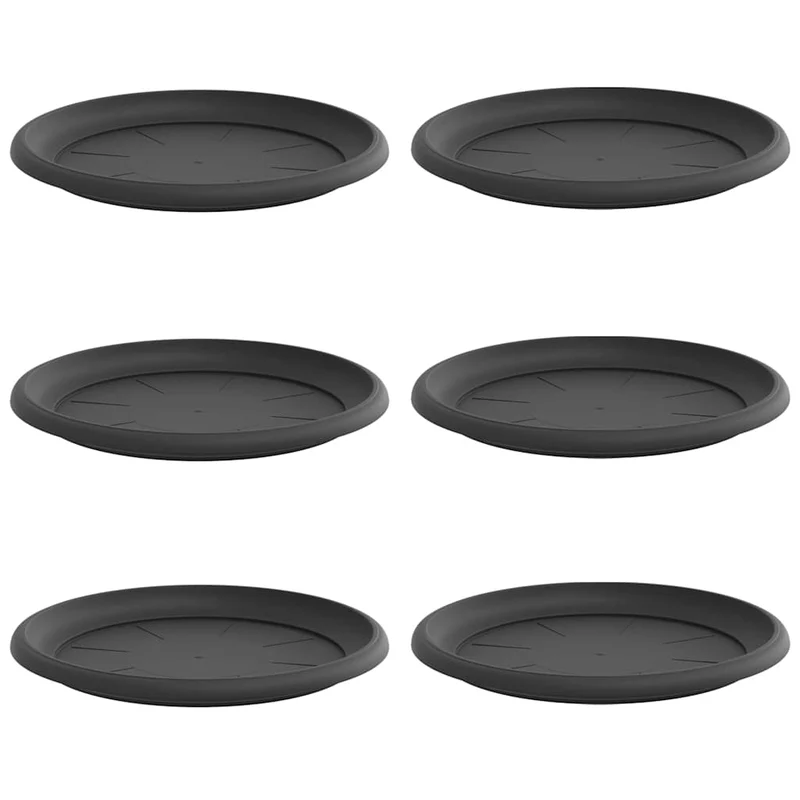 Lot de 6 plateaux à fleurs ronds 27 x 27 x 2,5 cm usage intérieur extérieur design moderne en plastique noir 02_0059345