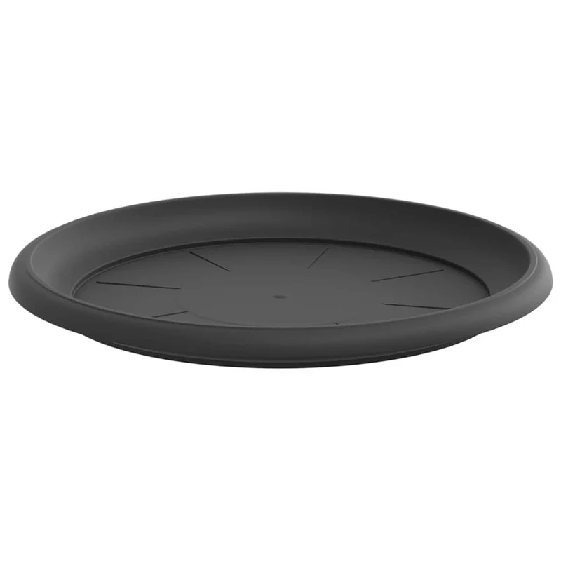 Lot de 6 plateaux à fleurs ronds 27 x 27 x 2,5 cm usage intérieur extérieur design moderne en plastique noir 02_0059345