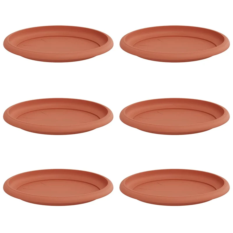 Lot de 6 plateaux à fleurs ronds modernes 17,5 x 17,5 x 2 cm en plastique rouge brique 02_0059336
