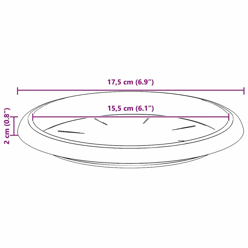 Lot de 6 plateaux à fleurs ronds modernes 17,5 x 17,5 x 2 cm en plastique rouge brique 02_0059336