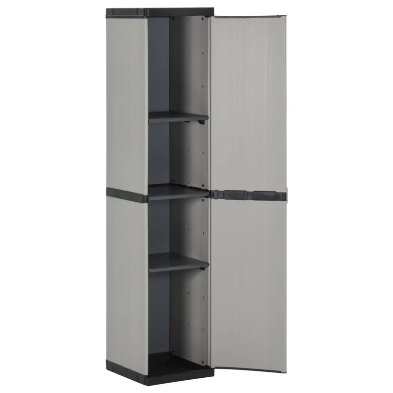 Armoire de rangement de jardin 34 x 40 x 168 cm avec 3 étagères design compact en PVC gris 02_0047065