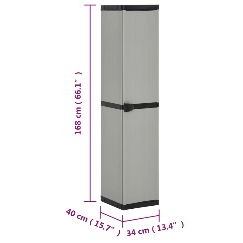 Armoire de rangement de jardin 34 x 40 x 168 cm avec 3 étagères design compact en PVC gris 02_0047065