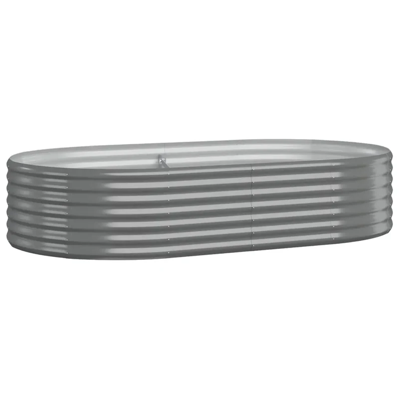 Lit surélevé de jardin ovale extérieur 175 x 100 x 36 cm pratique résistant aux intempéries en acier galvanisé gris 02_0046576