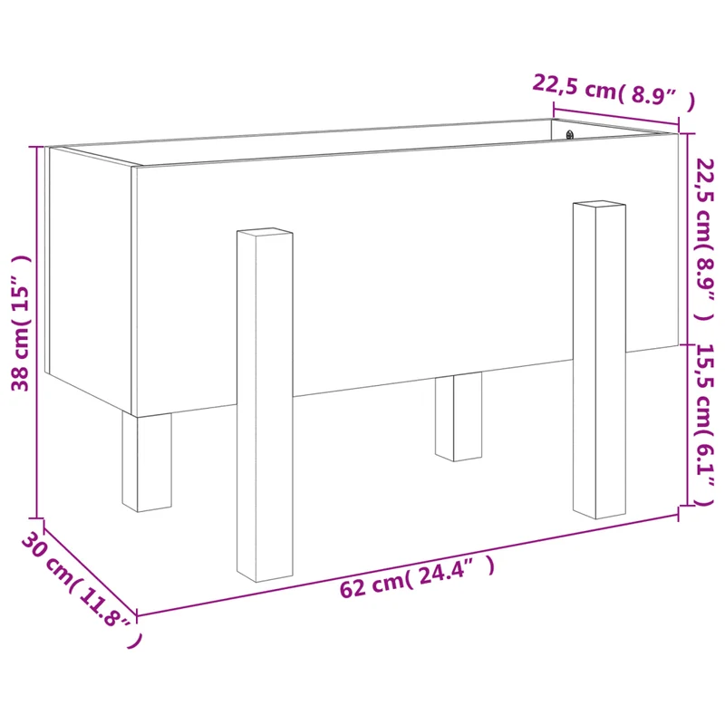 Jardinière rectangulaire décorative outdoor 62 x 30 x 38 cm en bois massif de pin 02_0048495