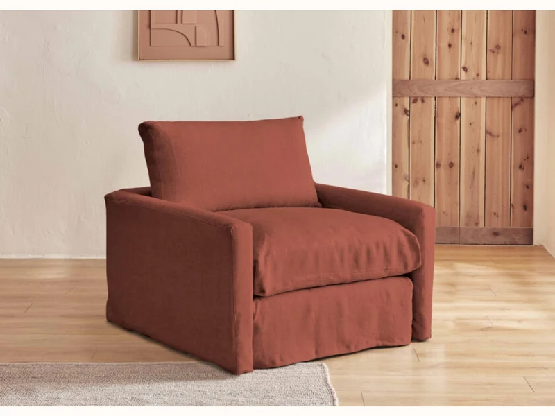 Fauteuil large en lin LENO - 80 cm