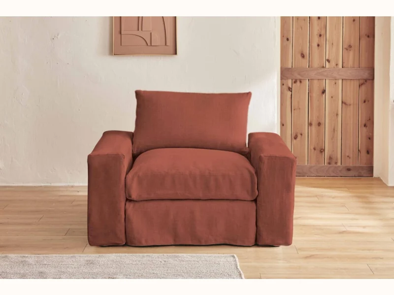 Fauteuil large en lin LENO - 80 cm