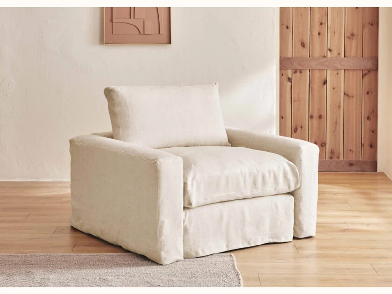 Fauteuil large en lin LENO - 80 cm