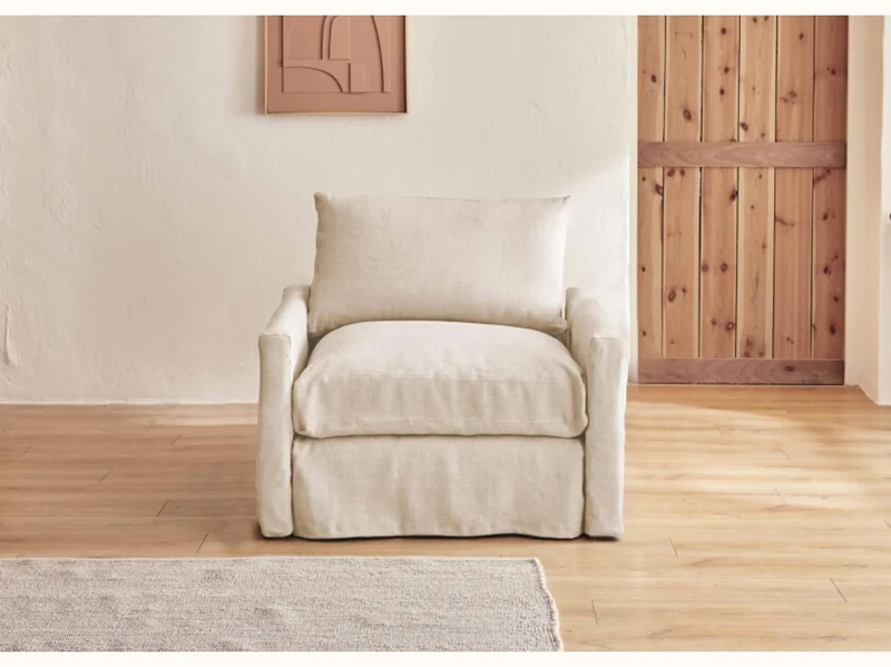 Fauteuil large en lin LENO - 80 cm