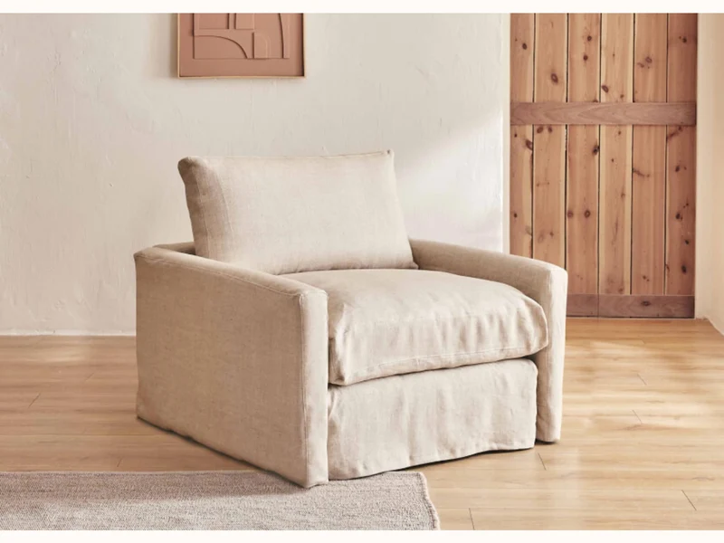 Fauteuil large en lin LENO - 80 cm