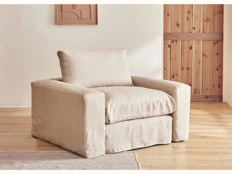 Fauteuil large en lin LENO - 80 cm