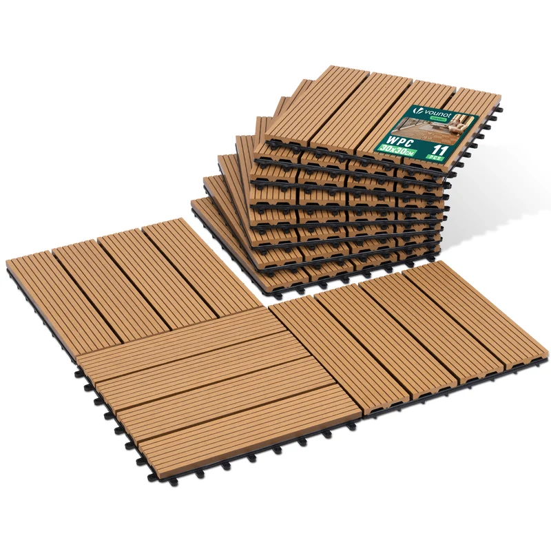 Lot de 11 dalles clipsables exterieures 30x30cm en Composite WPC Couleur bois