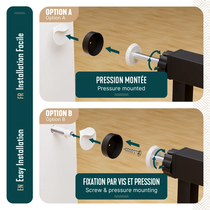 Barriere de securite a pression sans percage Largeur 89-96cm Metal noir