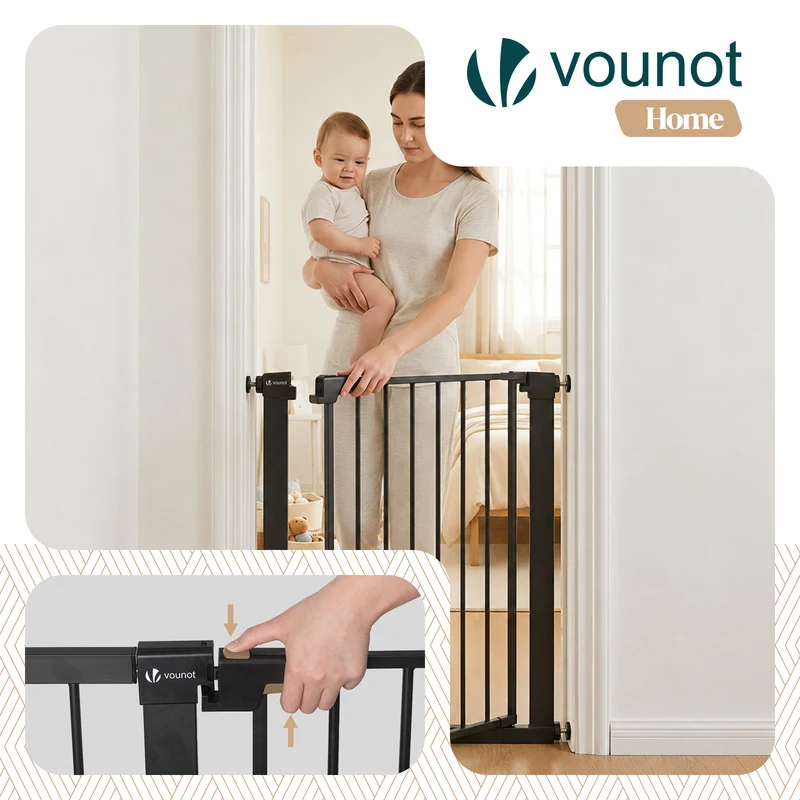 Barriere de securite a pression sans percage Largeur 75-82cm Metal noir