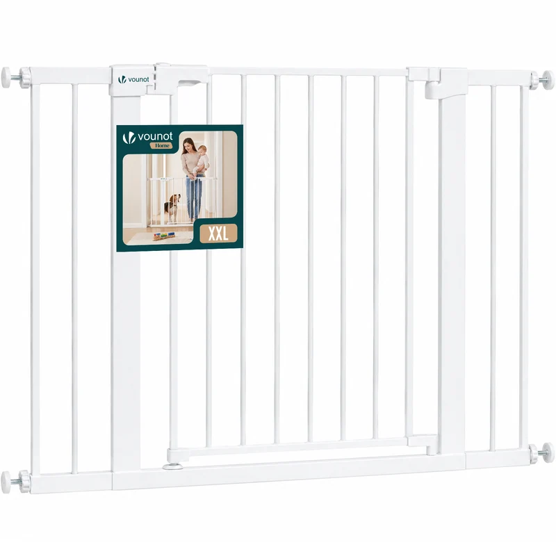 Barriere de securite a pression sans percage Largeur 103-110cm Metal blanc