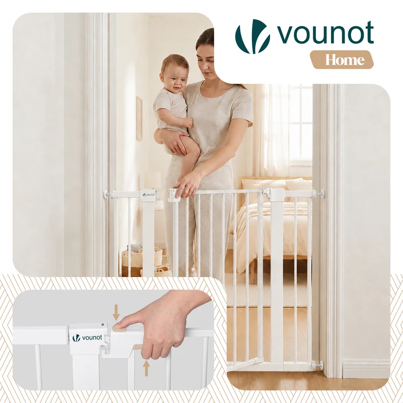 Barriere de securite a pression sans percage Largeur 103-110cm Metal blanc