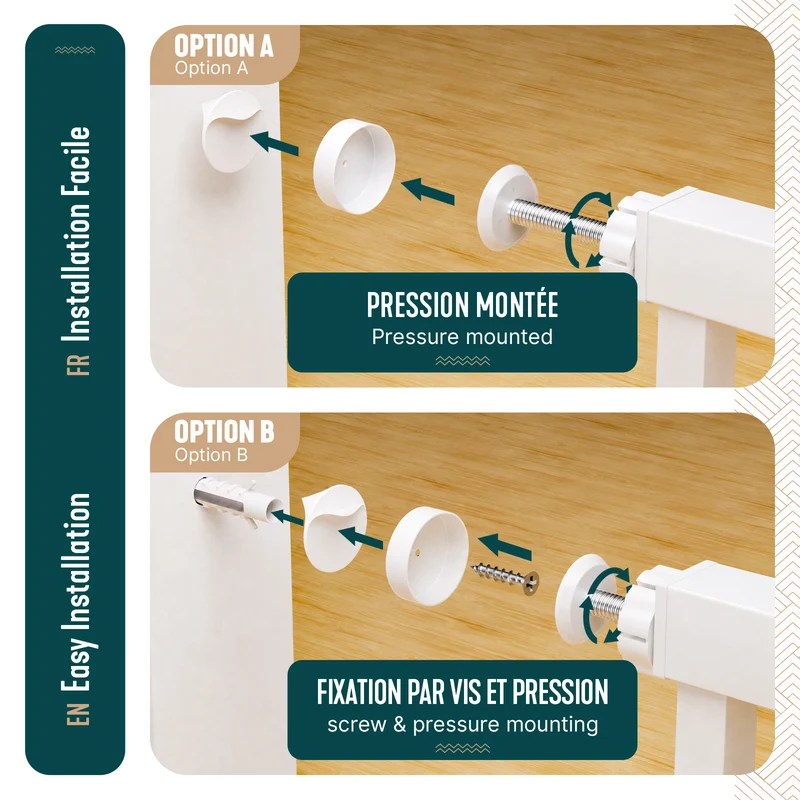 Barriere de securite a pression sans percage Largeur 89-96cm Metal blanc