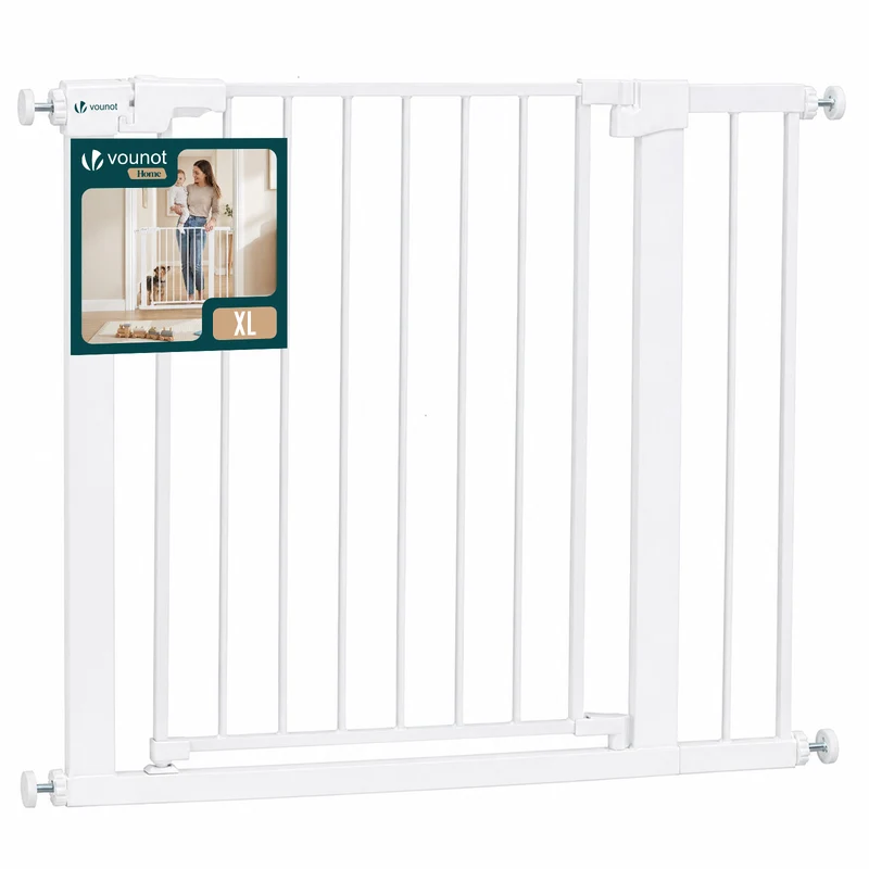 Barriere de securite a pression sans percage Largeur 89-96cm Metal blanc