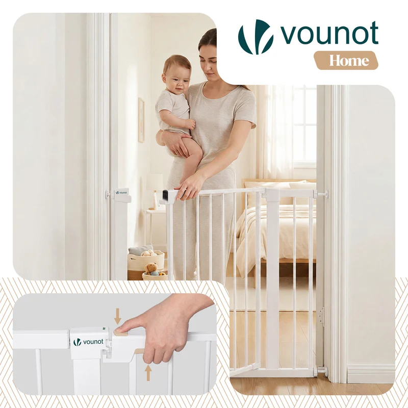 Barriere de securite a pression sans percage Largeur 89-96cm Metal blanc