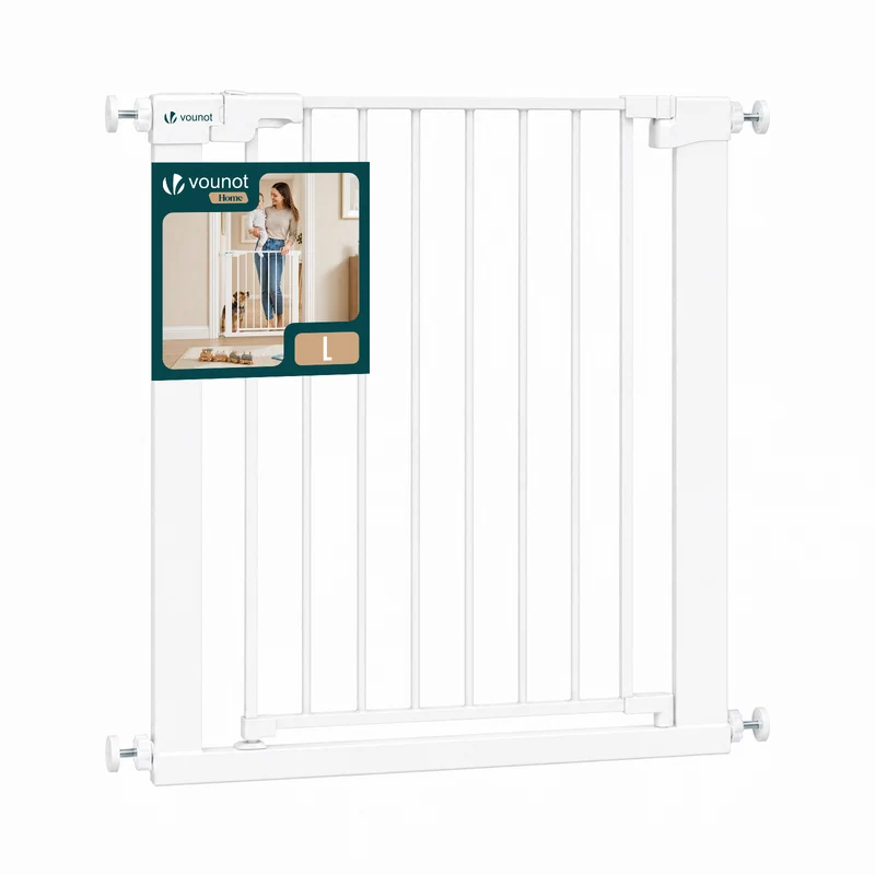 Barriere de securite a pression sans percage Largeur 75-82cm Metal blanc