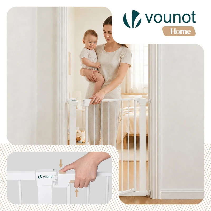 Barriere de securite a pression sans percage Largeur 75-82cm Metal blanc