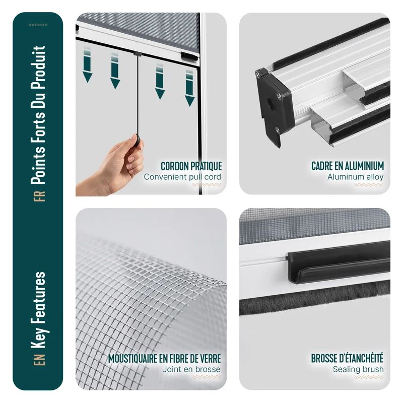 Store moustiquaire pour fenetre enroulable et recoupable en aluminium L100 x H160 cm Blanc