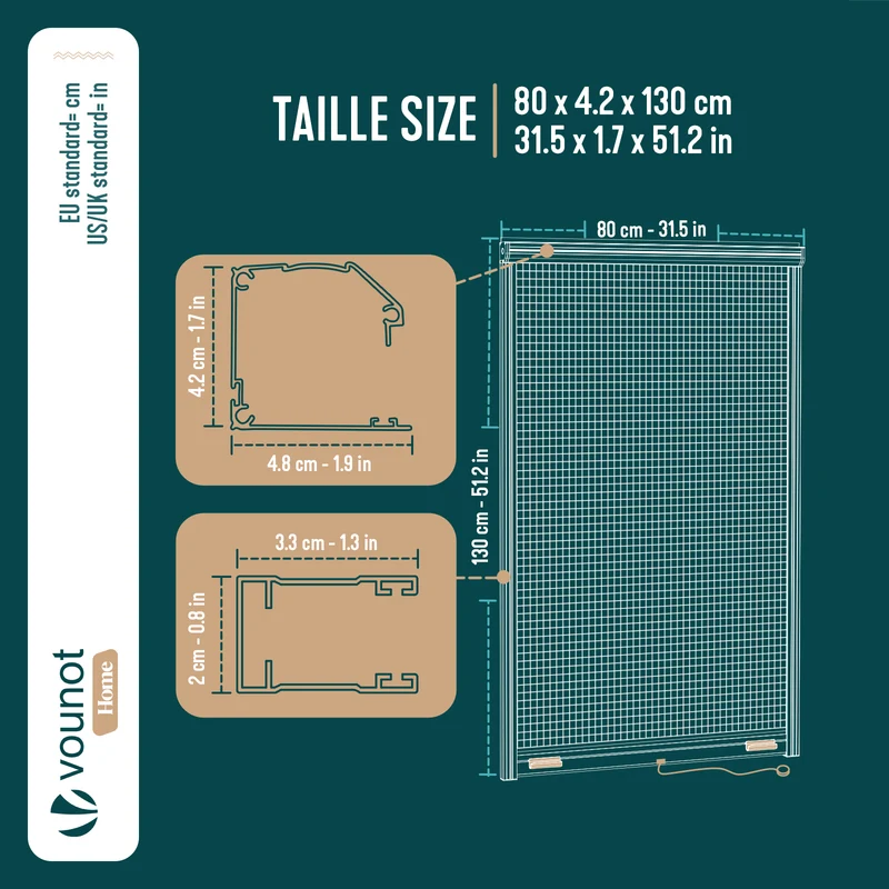 Store moustiquaire pour fenetre enroulable et recoupable en aluminium L80 x H130 cm Blanc
